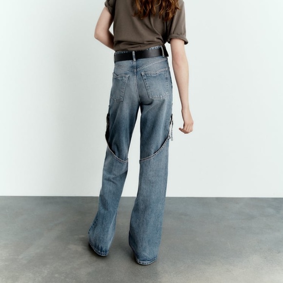 Zara TRF WIDE LEG BUCKLE JEANS - Picture 4 of 16